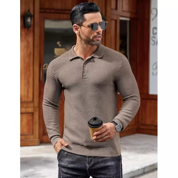 COOFANDY Men's Knit Polo Shirts Long Sleeve Sweater Polo Lightweight Fashion Casual Collared T Shirts