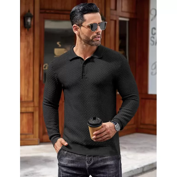 COOFANDY Men's Knit Polo Shirts Long Sleeve Sweater Polo Lightweight Fashion Casual Collared T Shirts