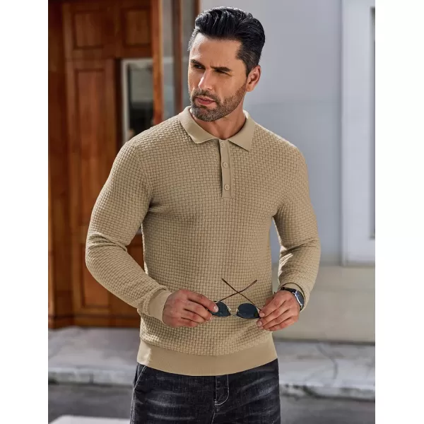 COOFANDY Men's Knit Polo Shirts Long Sleeve Sweater Polo Lightweight Fashion Casual Collared T Shirts