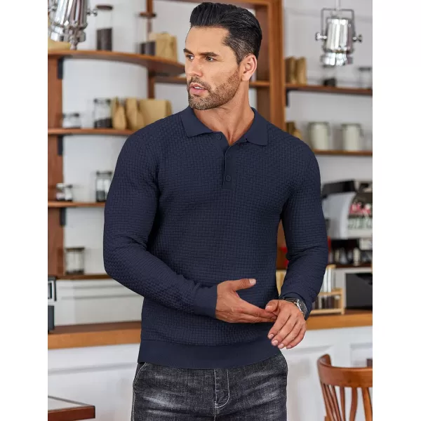 COOFANDY Men's Knit Polo Shirts Long Sleeve Sweater Polo Lightweight Fashion Casual Collared T Shirts