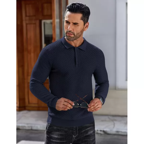 COOFANDY Men's Knit Polo Shirts Long Sleeve Sweater Polo Lightweight Fashion Casual Collared T Shirts