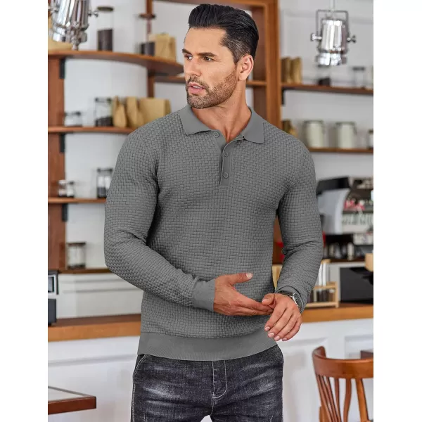 COOFANDY Men's Knit Polo Shirts Long Sleeve Sweater Polo Lightweight Fashion Casual Collared T Shirts