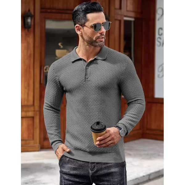 COOFANDY Men's Knit Polo Shirts Long Sleeve Sweater Polo Lightweight Fashion Casual Collared T Shirts