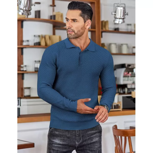 COOFANDY Men's Knit Polo Shirts Long Sleeve Sweater Polo Lightweight Fashion Casual Collared T Shirts