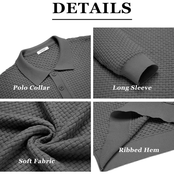 COOFANDY Men's Knit Polo Shirts Long Sleeve Sweater Polo Lightweight Fashion Casual Collared T Shirts