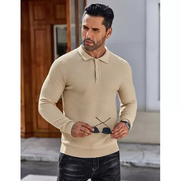 COOFANDY Men's Knit Polo Shirts Long Sleeve Sweater Polo Lightweight Fashion Casual Collared T Shirts