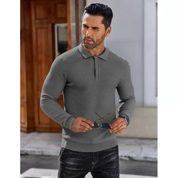 COOFANDY Men's Knit Polo Shirts Long Sleeve Sweater Polo Lightweight Fashion Casual Collared T Shirts