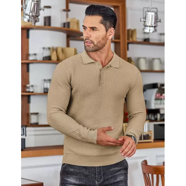 COOFANDY Men's Knit Polo Shirts Long Sleeve Sweater Polo Lightweight Fashion Casual Collared T Shirts