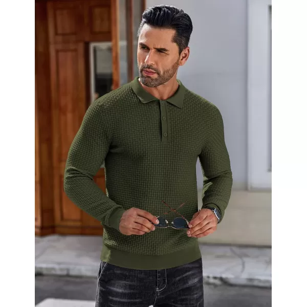 COOFANDY Men's Knit Polo Shirts Long Sleeve Sweater Polo Lightweight Fashion Casual Collared T Shirts
