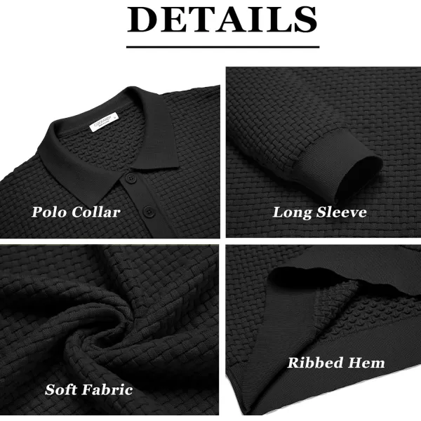 COOFANDY Men's Knit Polo Shirts Long Sleeve Sweater Polo Lightweight Fashion Casual Collared T Shirts