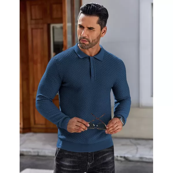 COOFANDY Men's Knit Polo Shirts Long Sleeve Sweater Polo Lightweight Fashion Casual Collared T Shirts