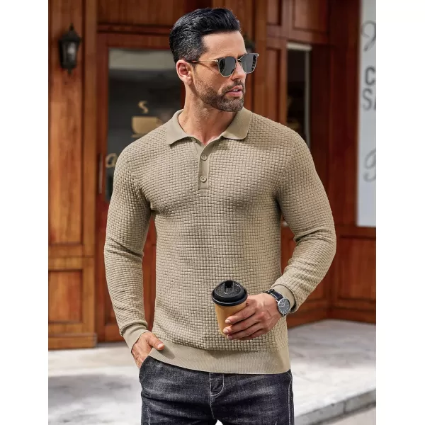 COOFANDY Men's Knit Polo Shirts Long Sleeve Sweater Polo Lightweight Fashion Casual Collared T Shirts