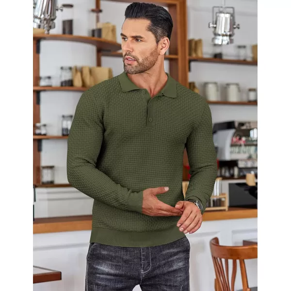 COOFANDY Men's Knit Polo Shirts Long Sleeve Sweater Polo Lightweight Fashion Casual Collared T Shirts