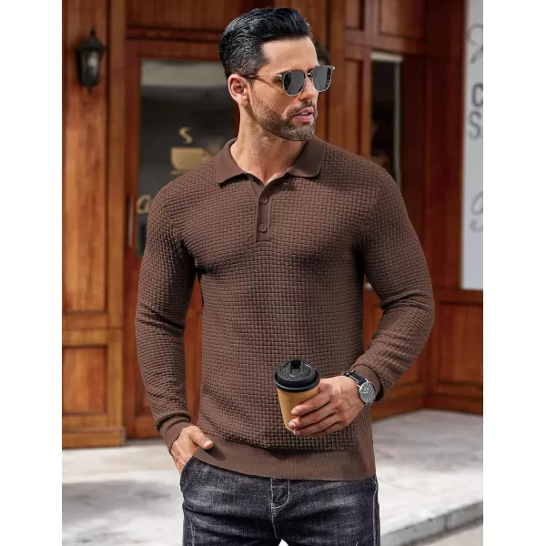 COOFANDY Men's Knit Polo Shirts Long Sleeve Sweater Polo Lightweight Fashion Casual Collared T Shirts