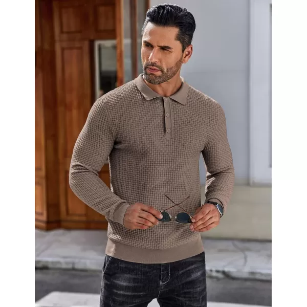COOFANDY Men's Knit Polo Shirts Long Sleeve Sweater Polo Lightweight Fashion Casual Collared T Shirts