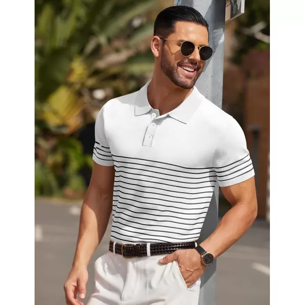 COOFANDY Men's Knit Polo Shirts Short Sleeve Striped Polo Shirt Fashion Casual Golf Shirts)