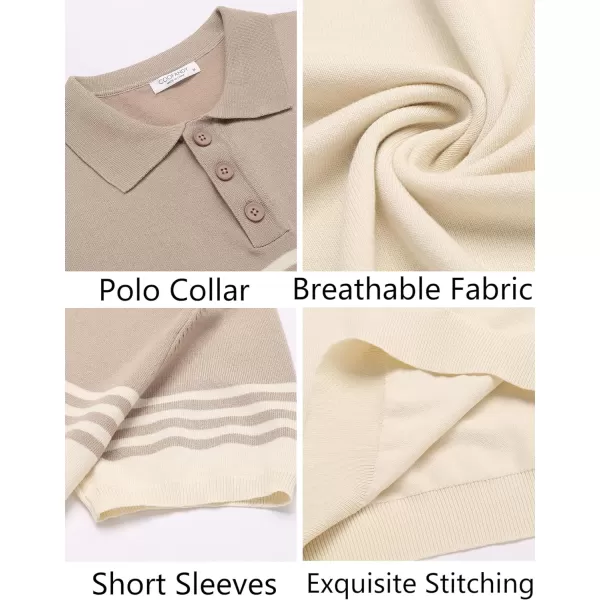 COOFANDY Men's Knit Polo Shirts Short Sleeve Striped Polo Shirt Fashion Casual Golf Shirts