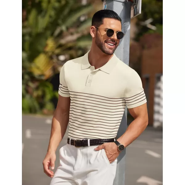 COOFANDY Men's Knit Polo Shirts Short Sleeve Striped Polo Shirt Fashion Casual Golf Shirts)