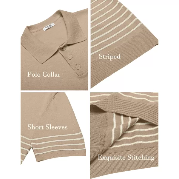 COOFANDY Men's Knit Polo Shirts Short Sleeve Striped Polo Shirt Fashion Casual Golf Shirts)