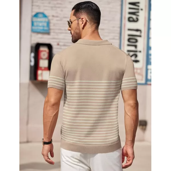 COOFANDY Men's Knit Polo Shirts Short Sleeve Striped Polo Shirt Fashion Casual Golf Shirts)