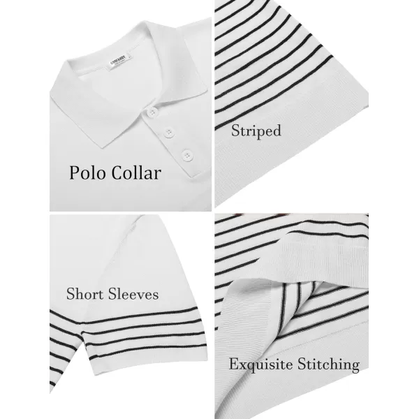 COOFANDY Men's Knit Polo Shirts Short Sleeve Striped Polo Shirt Fashion Casual Golf Shirts)