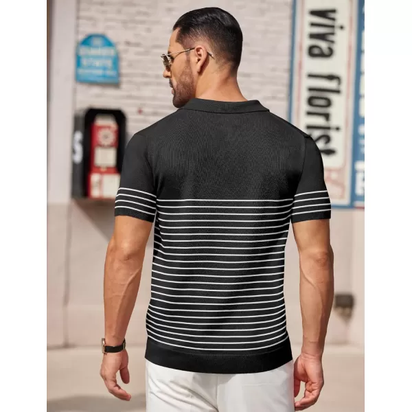 COOFANDY Men's Knit Polo Shirts Short Sleeve Striped Polo Shirt Fashion Casual Golf Shirts)