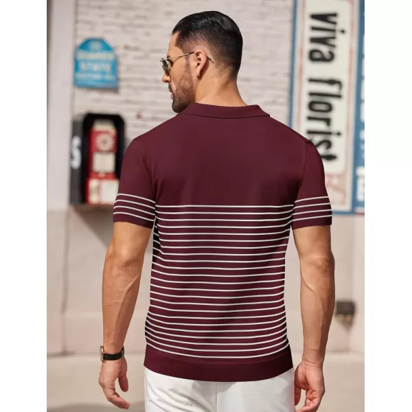 COOFANDY Men's Knit Polo Shirts Short Sleeve Striped Polo Shirt Fashion Casual Golf Shirts)