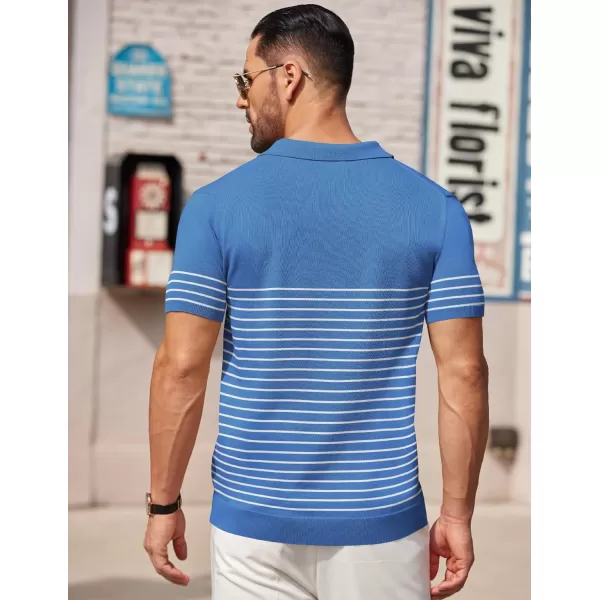 COOFANDY Men's Knit Polo Shirts Short Sleeve Striped Polo Shirt Fashion Casual Golf Shirts)