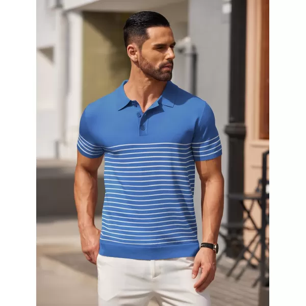 COOFANDY Men's Knit Polo Shirts Short Sleeve Striped Polo Shirt Fashion Casual Golf Shirts)