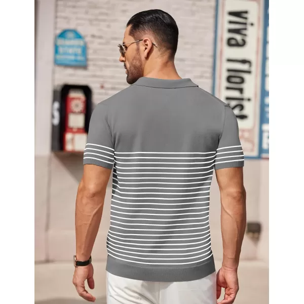 COOFANDY Men's Knit Polo Shirts Short Sleeve Striped Polo Shirt Fashion Casual Golf Shirts)