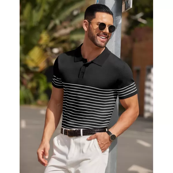 COOFANDY Men's Knit Polo Shirts Short Sleeve Striped Polo Shirt Fashion Casual Golf Shirts)