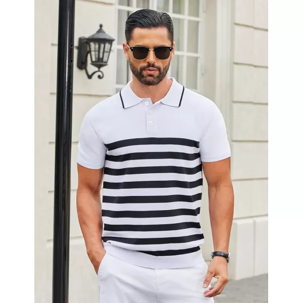 COOFANDY Men's Knit Polo Shirts Short Sleeve Striped Polo Shirt Fashion Casual Golf Shirts