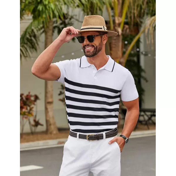 COOFANDY Men's Knit Polo Shirts Short Sleeve Striped Polo Shirt Fashion Casual Golf Shirts