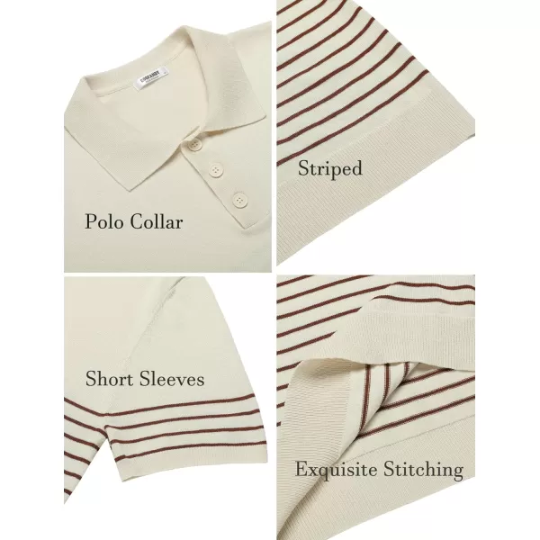 COOFANDY Men's Knit Polo Shirts Short Sleeve Striped Polo Shirt Fashion Casual Golf Shirts)