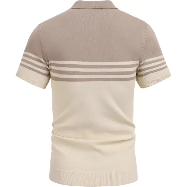 COOFANDY Men's Knit Polo Shirts Short Sleeve Striped Polo Shirt Fashion Casual Golf Shirts