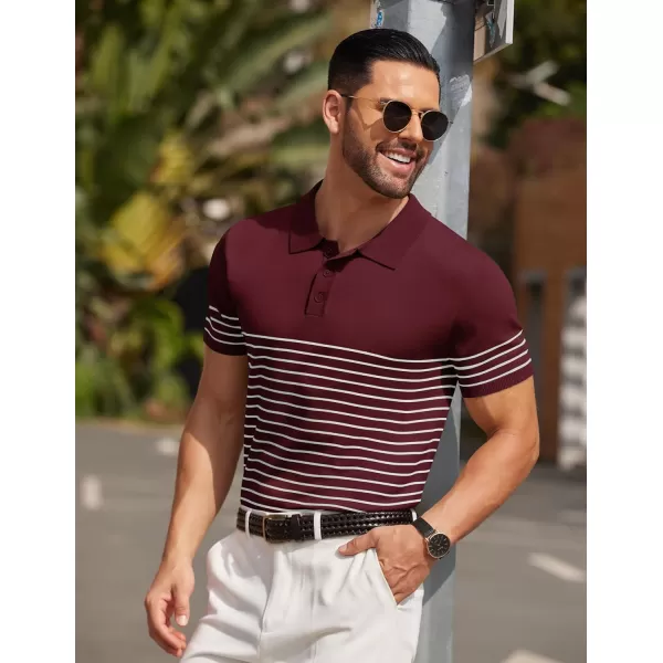 COOFANDY Men's Knit Polo Shirts Short Sleeve Striped Polo Shirt Fashion Casual Golf Shirts)