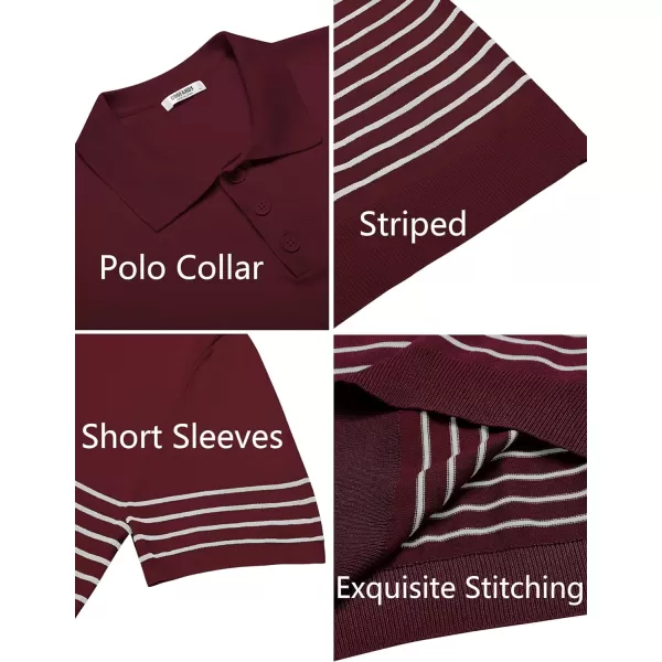 COOFANDY Men's Knit Polo Shirts Short Sleeve Striped Polo Shirt Fashion Casual Golf Shirts)