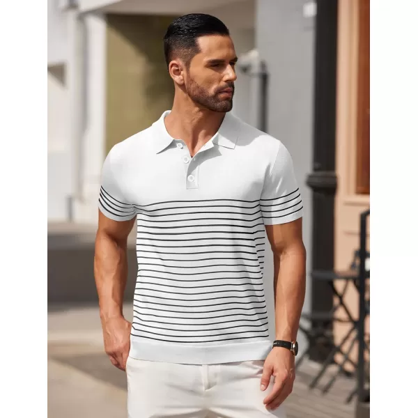 COOFANDY Men's Knit Polo Shirts Short Sleeve Striped Polo Shirt Fashion Casual Golf Shirts)