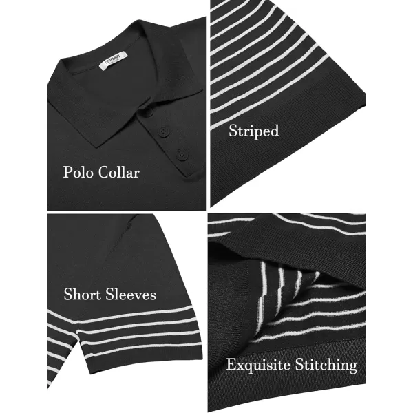 COOFANDY Men's Knit Polo Shirts Short Sleeve Striped Polo Shirt Fashion Casual Golf Shirts)