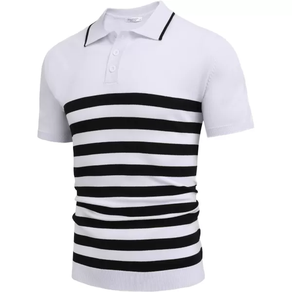 COOFANDY Men's Knit Polo Shirts Short Sleeve Striped Polo Shirt Fashion Casual Golf Shirts