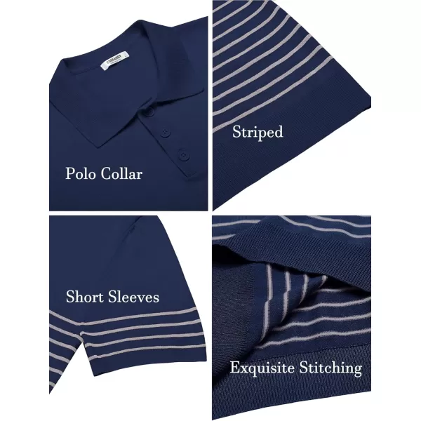COOFANDY Men's Knit Polo Shirts Short Sleeve Striped Polo Shirt Fashion Casual Golf Shirts)