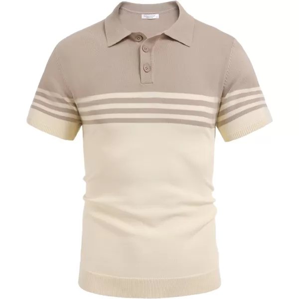 COOFANDY Men's Knit Polo Shirts Short Sleeve Striped Polo Shirt Fashion Casual Golf Shirts