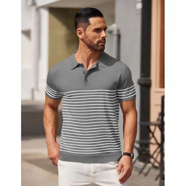 COOFANDY Men's Knit Polo Shirts Short Sleeve Striped Polo Shirt Fashion Casual Golf Shirts)