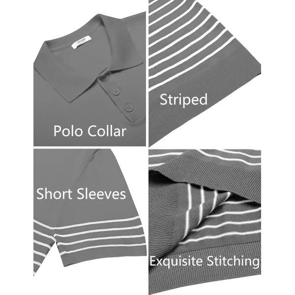 COOFANDY Men's Knit Polo Shirts Short Sleeve Striped Polo Shirt Fashion Casual Golf Shirts)