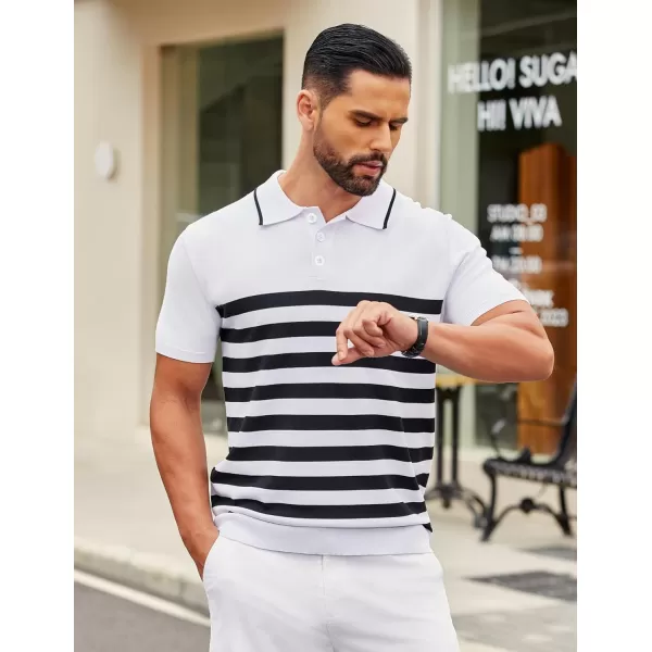 COOFANDY Men's Knit Polo Shirts Short Sleeve Striped Polo Shirt Fashion Casual Golf Shirts