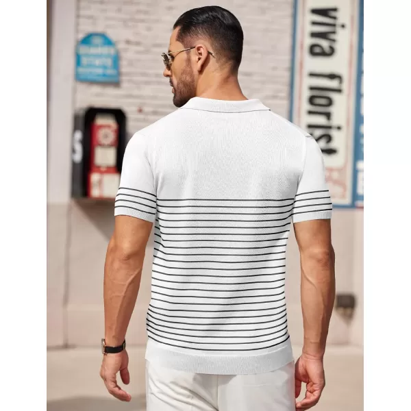 COOFANDY Men's Knit Polo Shirts Short Sleeve Striped Polo Shirt Fashion Casual Golf Shirts)