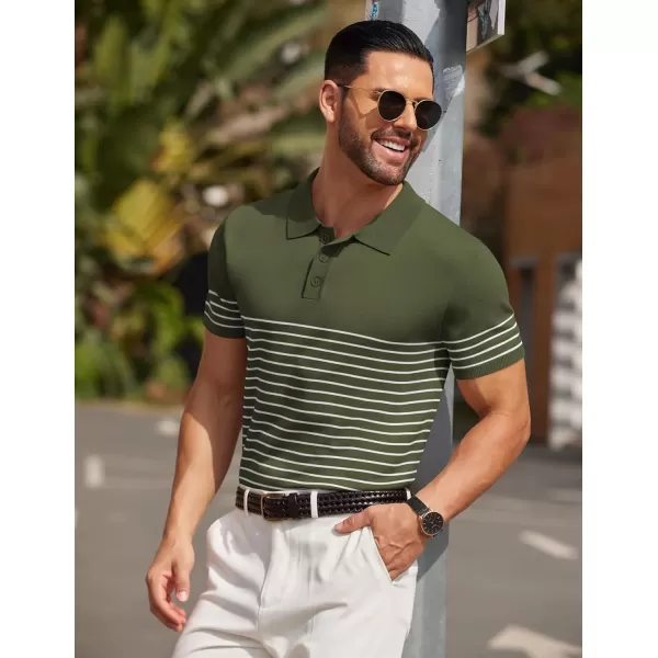 COOFANDY Men's Knit Polo Shirts Short Sleeve Striped Polo Shirt Fashion Casual Golf Shirts)