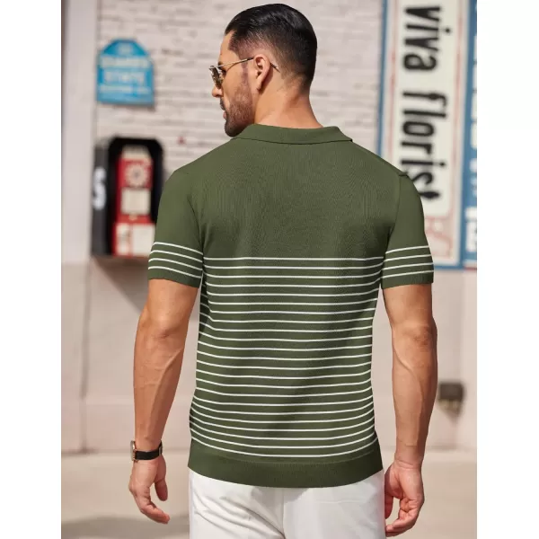 COOFANDY Men's Knit Polo Shirts Short Sleeve Striped Polo Shirt Fashion Casual Golf Shirts)