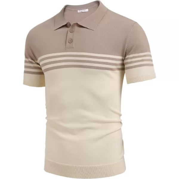 COOFANDY Men's Knit Polo Shirts Short Sleeve Striped Polo Shirt Fashion Casual Golf Shirts