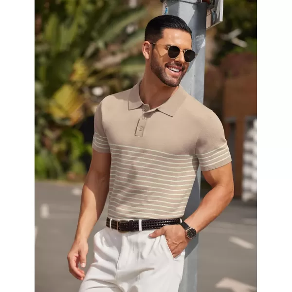 COOFANDY Men's Knit Polo Shirts Short Sleeve Striped Polo Shirt Fashion Casual Golf Shirts)